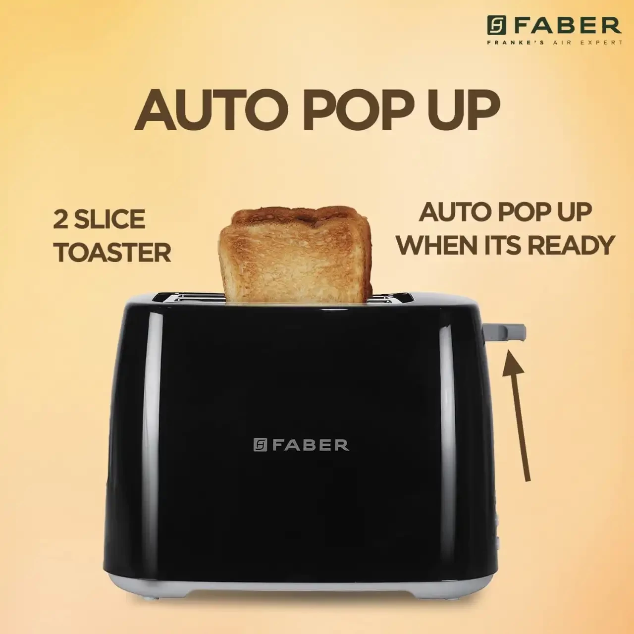 Faber FT 900W BK 900-Watt 2-Slice Pop-up Toaster (Black)