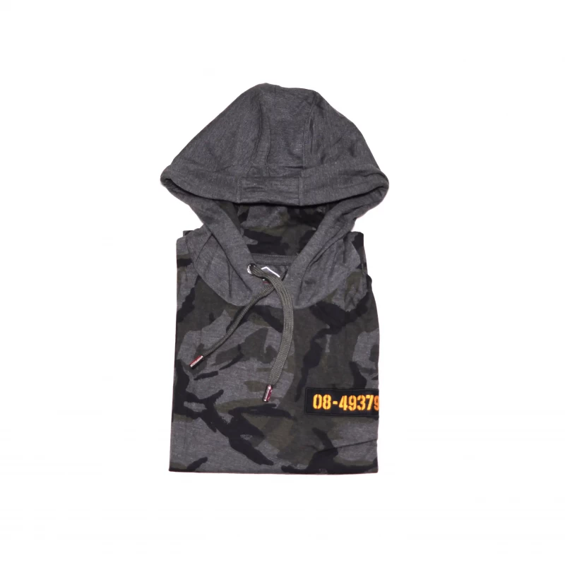 Solid Men Hooded Neck Army Style Print T-Shirt