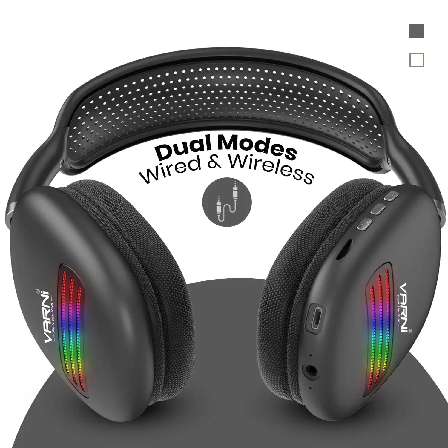 Varni Go Max On Ear Bluetooth Headphones with Upto 15 Hours Playback, RGB Lighting, Lightweight with Active Noise Cancellation(Black)