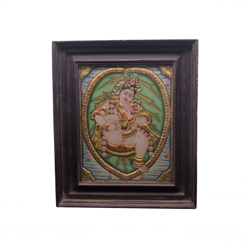 Baby Krishna On Leaf - Tanjore Painting