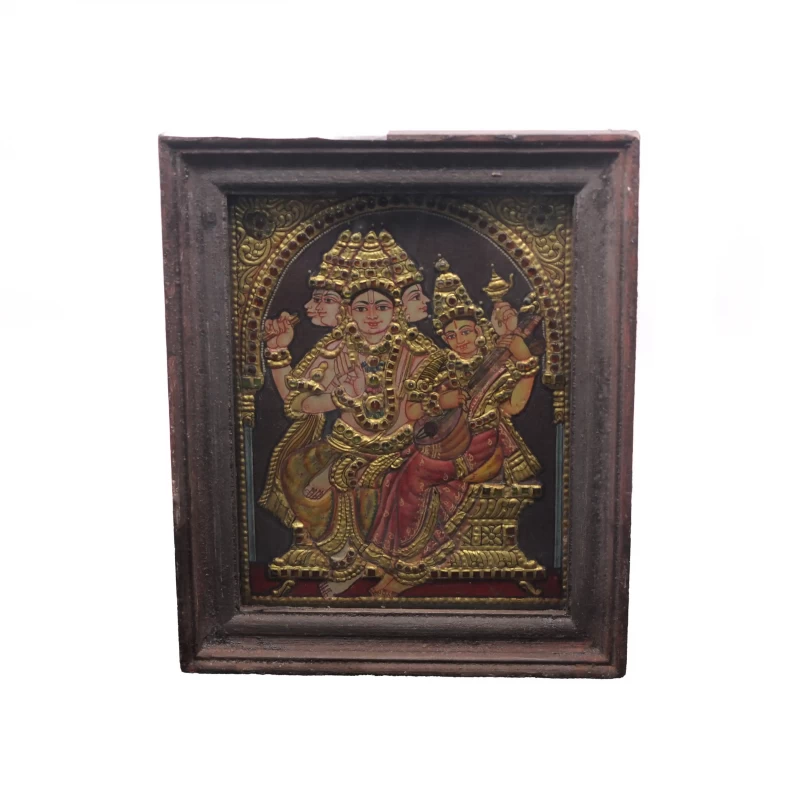 Lord Bramma & Goddess Saraswathi - Tanjore Painting