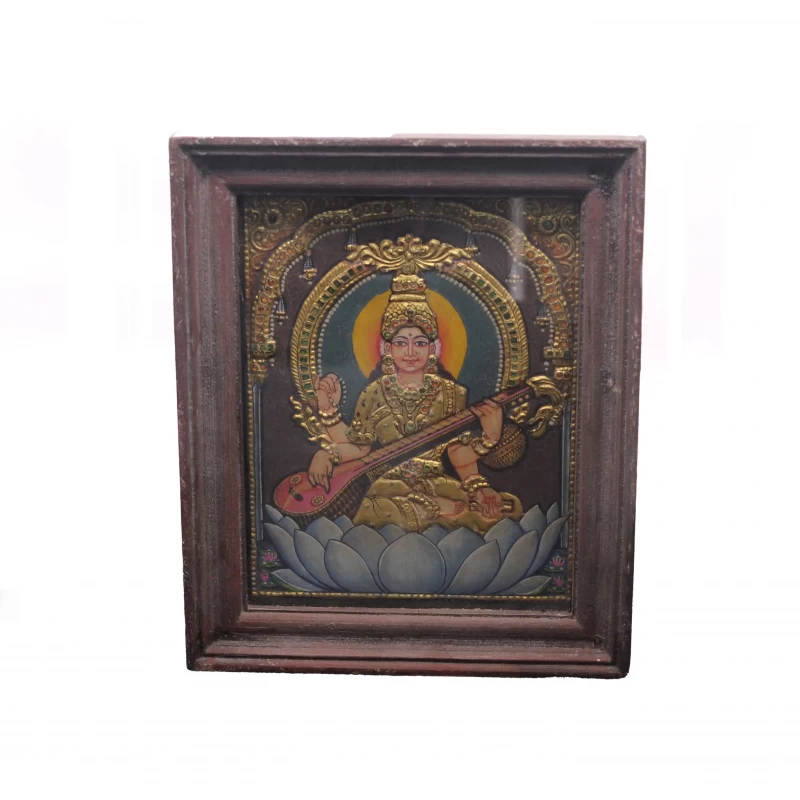 Goddess Saraswathi - Tanjore Painting