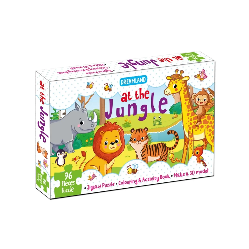 At the Jungle Jigsaw Puzzle for Kids â€“ 96 Pcs | With Colouring & Activity Book and 3D Model