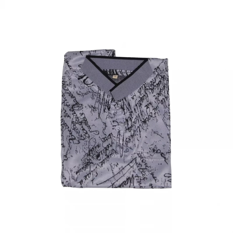 Mandarin Collar Printed Polo T-shirt Grey Color