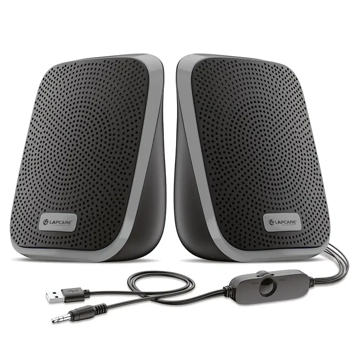 Lapcare Twiny 2.0 5W X 2 Computer Speaker| Stereo Sound| Compact & Portable | Distortion Free Sound| in-line Volume Control (Grey)